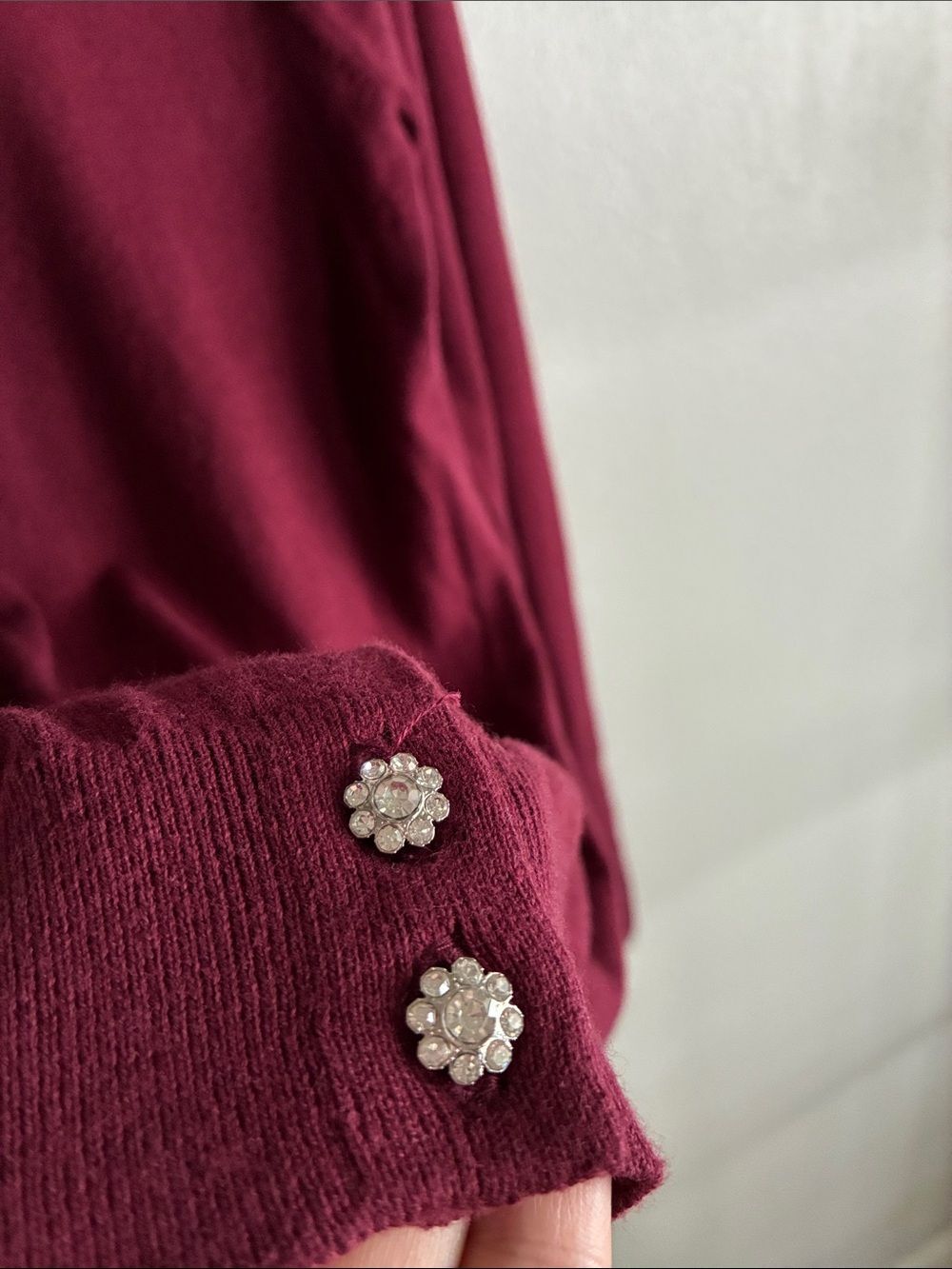 J.Crew Burgundy Jeweled Button Cardigan Rhinestone Preppy Sweater Small - Picture 4 of 7